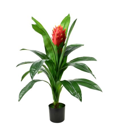 VIRIDIS Kwiat sztuczny 80cm w doniczce czerwony kwiat Bromelia