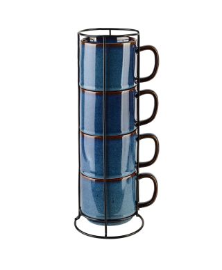 EVIE DARK BLUE Komplet 4 kubków na stojaku 4x370ml