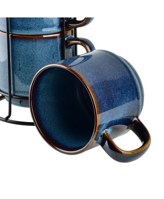 EVIE DARK BLUE Komplet 4 kubków na stojaku 4x370ml