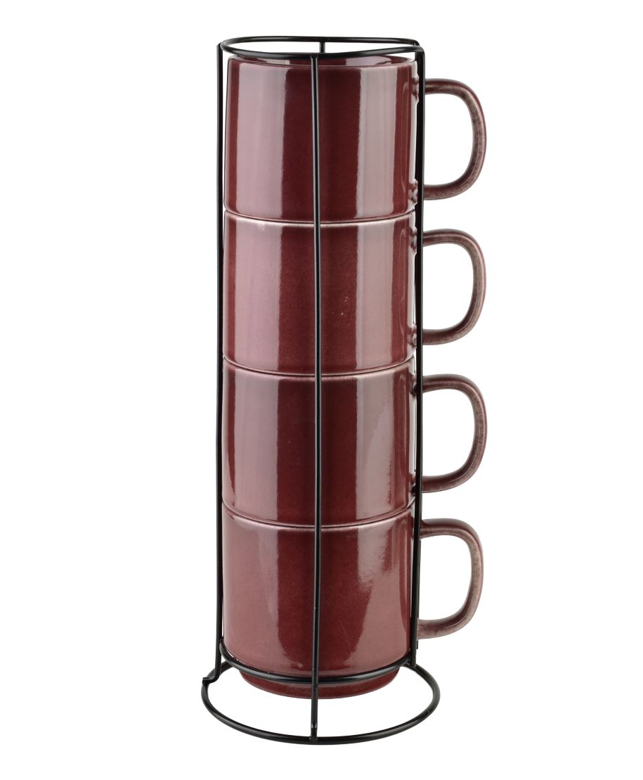 EVIE BURGUNDY Komplet 4 kubków na stojaku 4x370ml