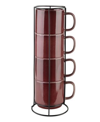 EVIE BURGUNDY Komplet 4 kubków na stojaku 4x370ml