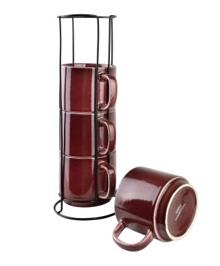 EVIE BURGUNDY Komplet 4 kubków na stojaku 4x370ml