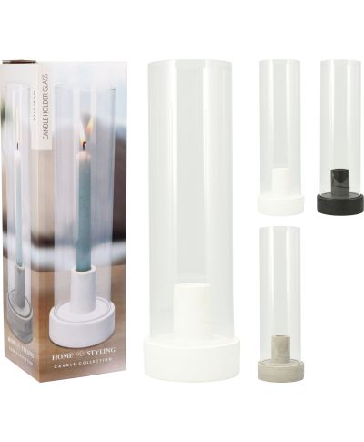 Świecznik z cementu i szkła 9x9x29 cm 3kolory do wyboru