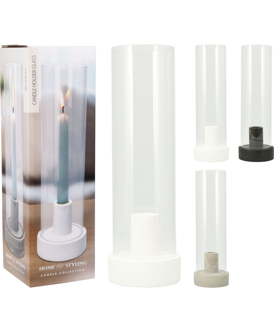 Świecznik z cementu i szkła 9x9x29 cm 3kolory do wyboru