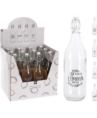 Butelka z klipsem ze szkła i plastiku 8,5x31,5 cm 1 L 4 wzory do wyboru