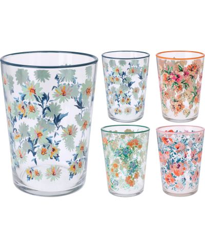 Szklanka z kwiatowym wzorem ze szkła 8,8x12 cm 510 ml