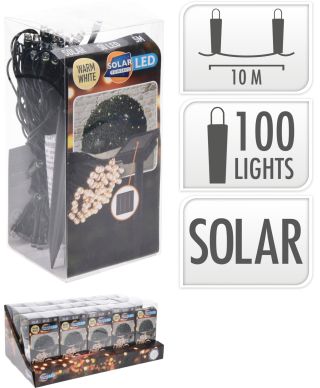 Łańcuch świetlny solarny 100 LED ciepłabiel 2 m