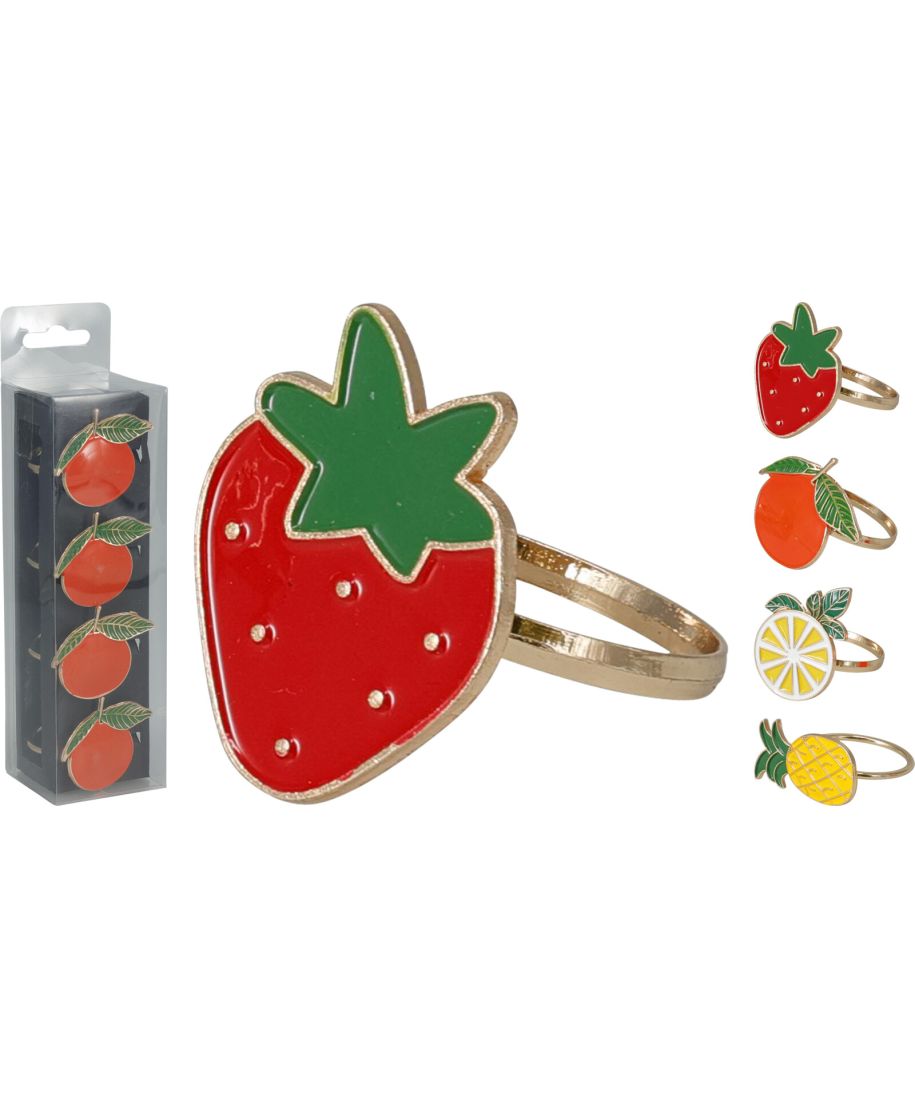 Kółka do serwetek z cynku 4 szt. motyw owocowy