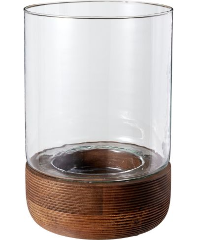 Świecznik szklany z dnem z drewna mango18x18x28cm ciemny brąz