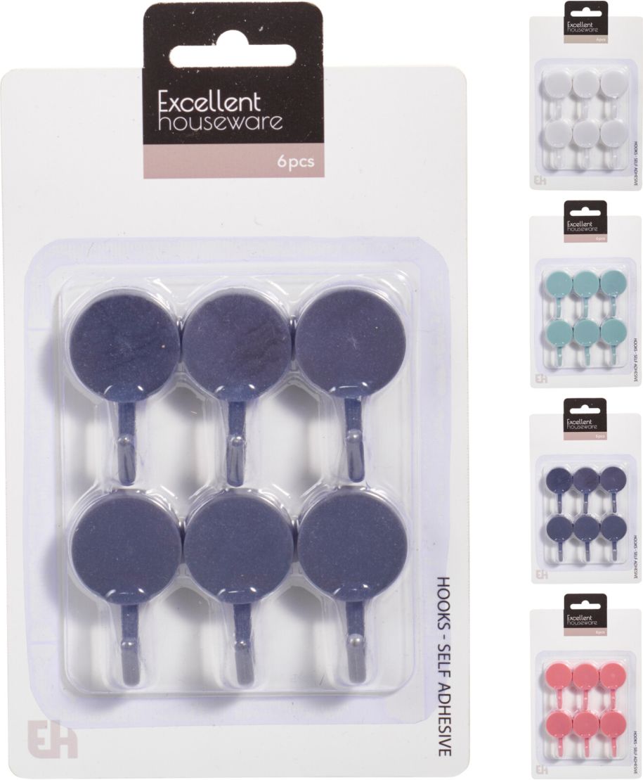 Haczyki samoprzylepne 6sztuk 3x2x5cm 4 kolory