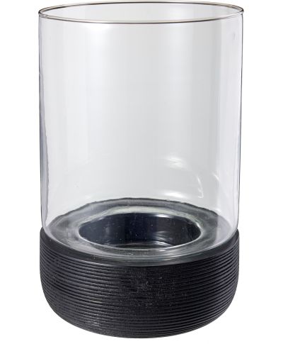 Świecznik szklany z dnem z drewna mango8x18x28 cm brązowy