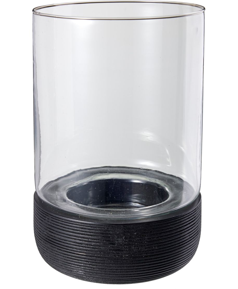 Świecznik szklany z dnem z drewna mango8x18x28 cm brązowy