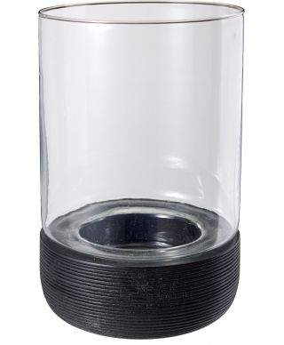 Świecznik szklany z dnem z drewna mango8x18x28 cm brązowy