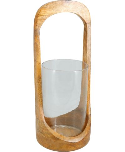 Świecznik z drewna mango i szkła 16x37cm
