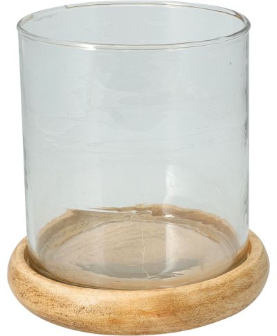Świecznik z drewna mango i szkła 15x16cm