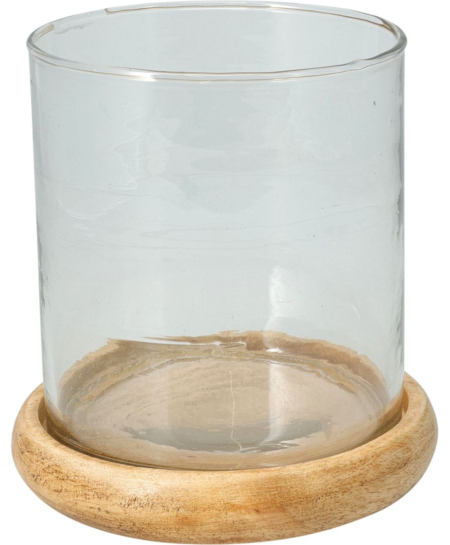 Świecznik z drewna mango i szkła 15x16cm