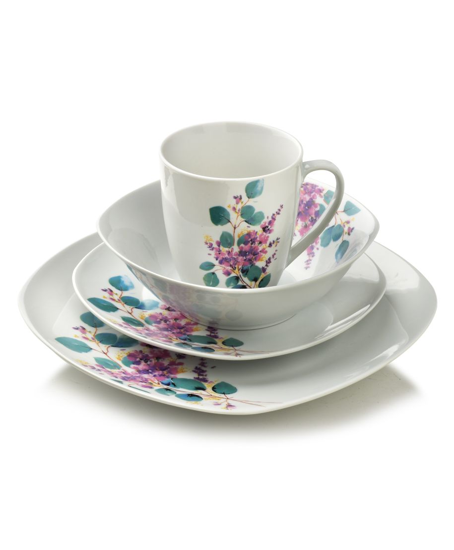 LEA LAVENDER Komplet obiadowy 16cz. kubek 370ml/miska 500ml 17/19,5/25,5cm