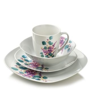 LEA LAVENDER Komplet obiadowy 16cz. kubek 370ml/miska 500ml 17/19,5/25,5cm