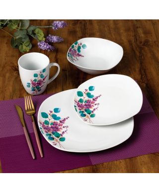 LEA LAVENDER Komplet obiadowy 16cz. kubek 370ml/miska 500ml 17/19,5/25,5cm