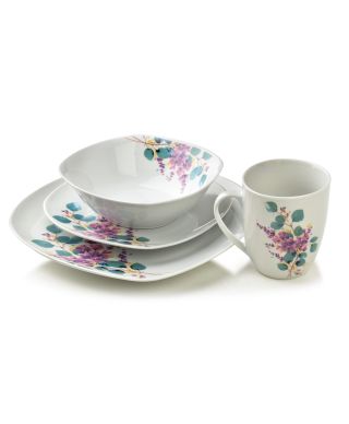 LEA LAVENDER Komplet obiadowy 16cz. kubek 370ml/miska 500ml 17/19,5/25,5cm