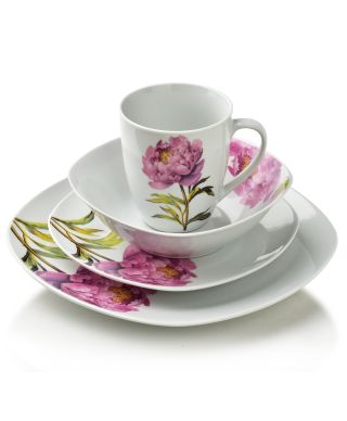 LEA PEONY Komplet obiadowy 16cz.  kubek 370ml/miska 500ml 17/19,5/25,5cm