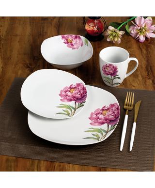 LEA PEONY Komplet obiadowy 16cz.  kubek 370ml/miska 500ml 17/19,5/25,5cm