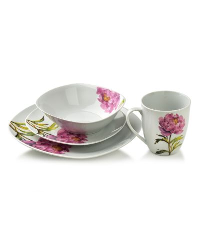 LEA PEONY Komplet obiadowy 16cz.  kubek 370ml/miska 500ml 17/19,5/25,5cm