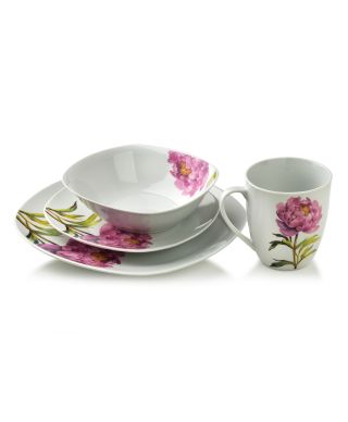 LEA PEONY Komplet obiadowy 16cz.  kubek 370ml/miska 500ml 17/19,5/25,5cm
