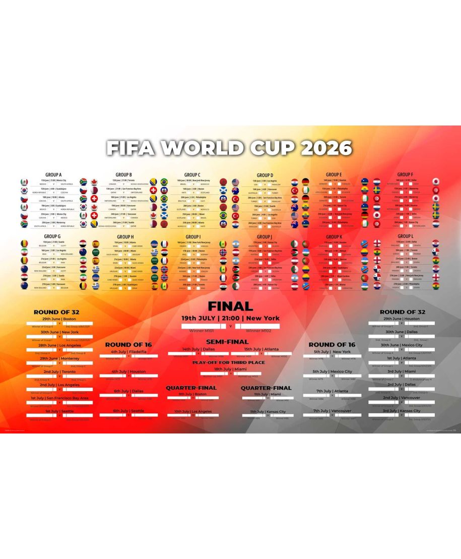 Tabela Mistrzostw Świata w Piłce Nożnej 2026 World Cup - plakat w wersji angielskiej