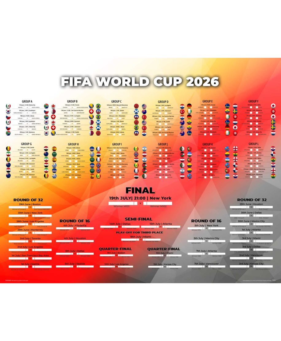 Tabela Mistrzostw Świata w Piłce Nożnej 2026 World Cup - plakat w wersji angielskiej