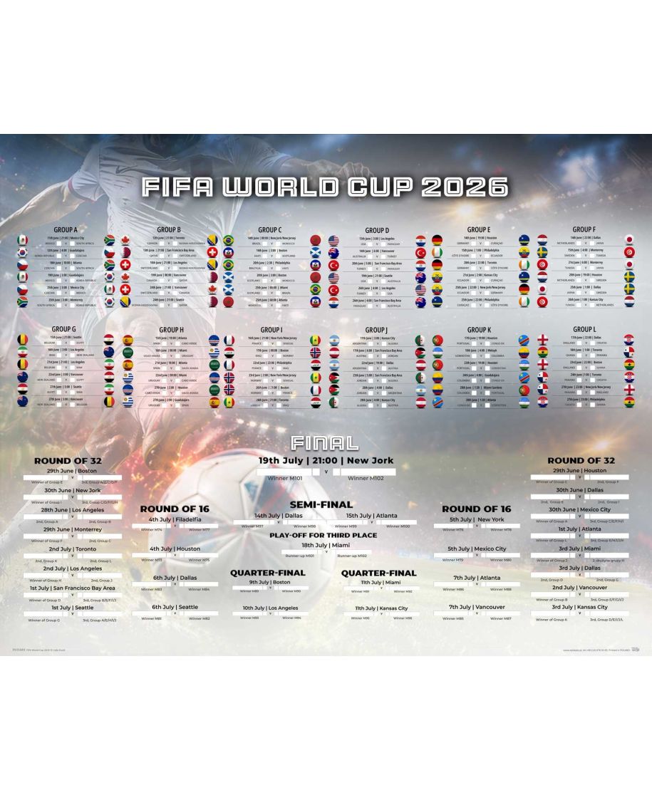 Tabela Mistrzostw Świata w Piłce Nożnej 2026 World Cup - plakat w wersji angielskiej