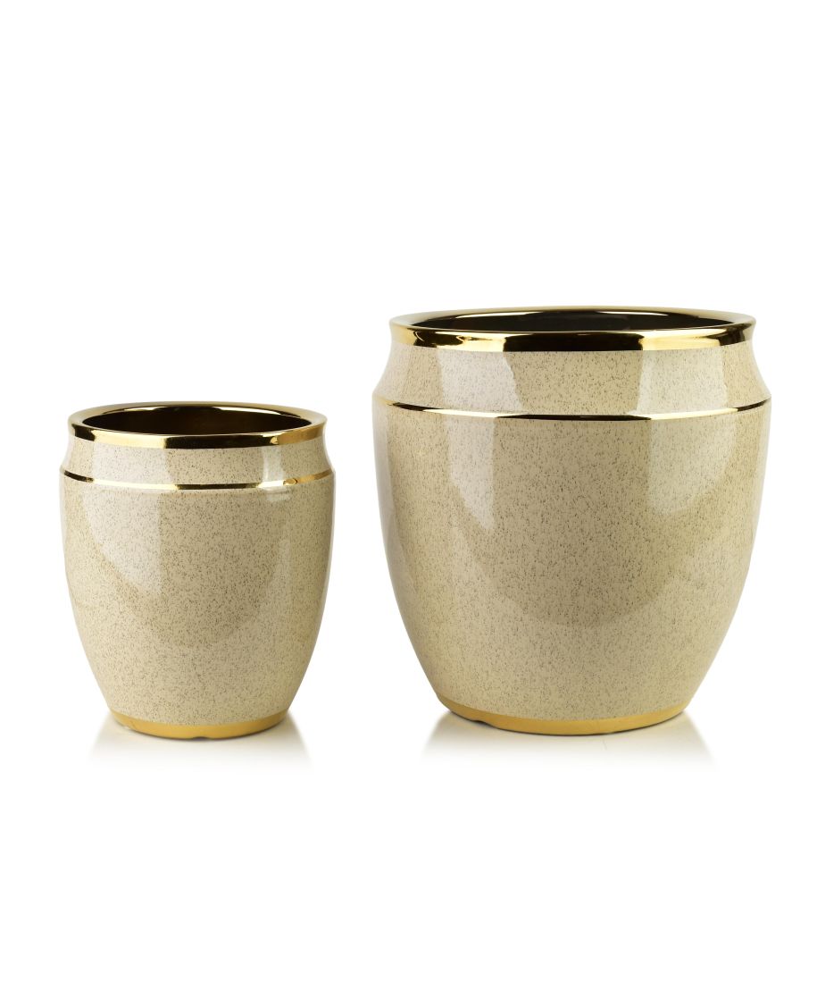 NEVA Komplet 2 osłonek ceramicznych 31x31x30,5cm 21x21x23cm beż+złoto