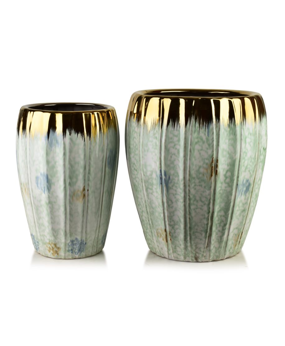 NEVA Komplet 2 osłonek ceramicznych 41x41x46cm 30x30x42,5cm pastelowy złoty