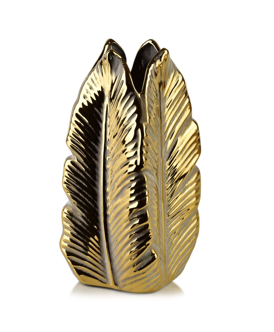 YARINE GOLD Wazon 13x31cm Liść