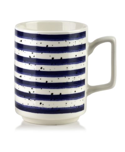 MOJRA Kubek 350ml 8x11x10cm niebeskie paski JOY BLUE STRIPES