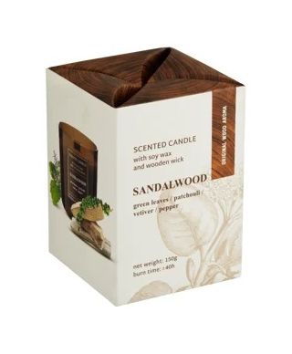 Świeca zapachowa w szkle WOOD 150g SANDALWOOD sojowa