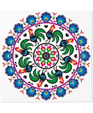 Serwetki 33x33 Folk z kogutami 20szt