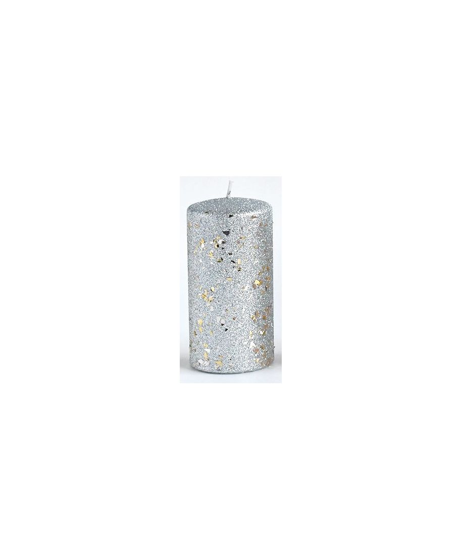 Świeca GLAMOUR NEW Walec mały 7x7x10cm parafinowa srebrna
