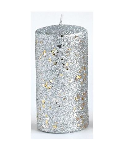 Świeca GLAMOUR NEW Walec średnia 7x7x14cm parafinowa srebrna