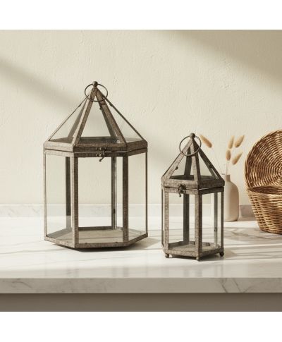MILAGA Komplet 2 latarni 26x23xh40/19x17x33 cm
