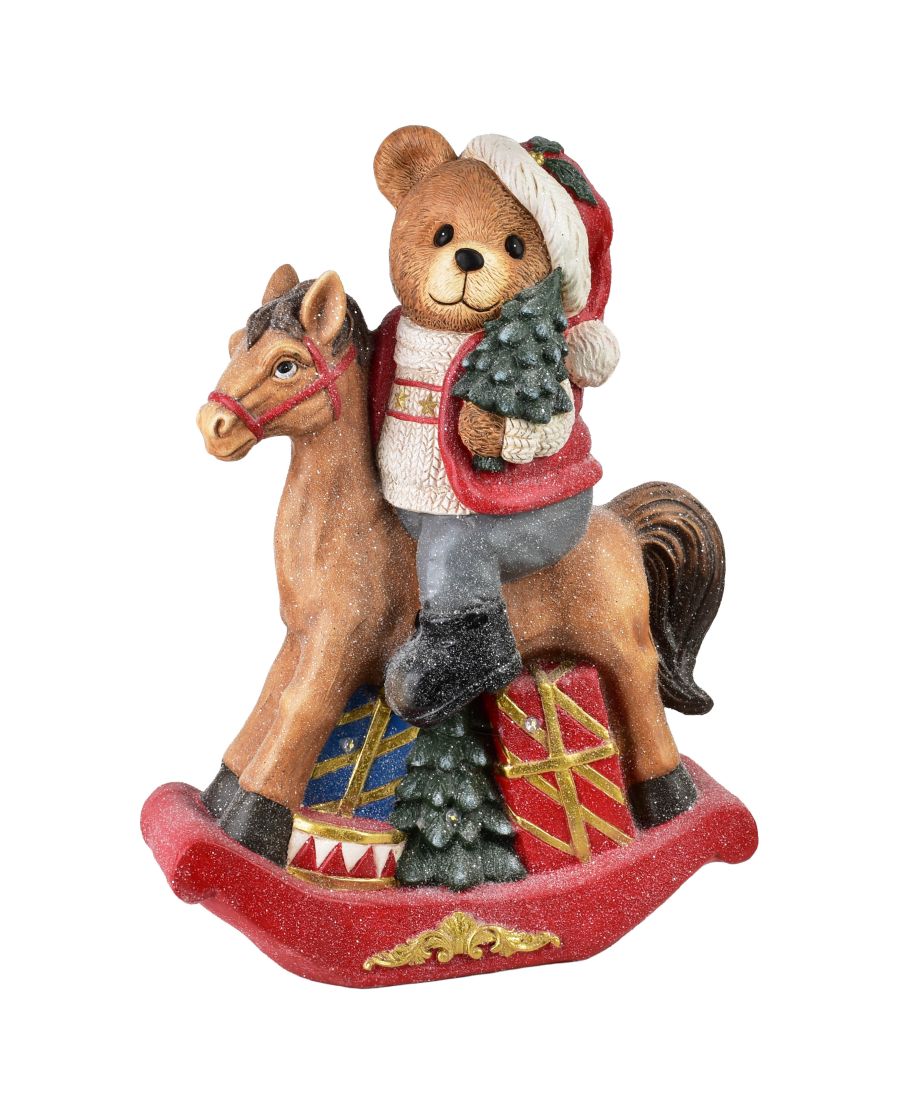 SANTA LILA Figura Miś na koniku LED 37,5x19x52,5cm
