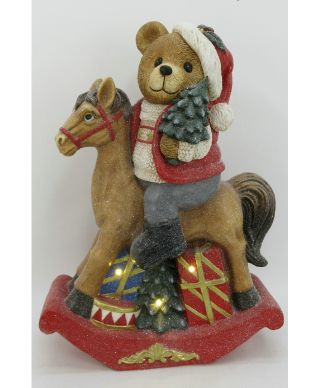 SANTA LILA Figura Miś na koniku LED 37,5x19x52,5cm