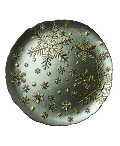 SANTA LILA Talerz 33x33x2,3cm zielony śnieżynki