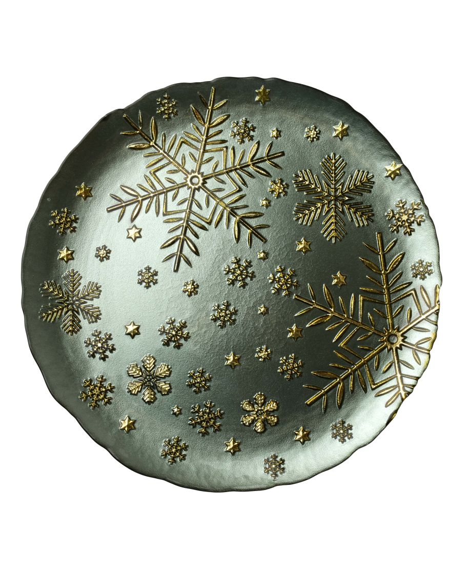 SANTA LILA Talerz 33x33x2,3cm zielony śnieżynki