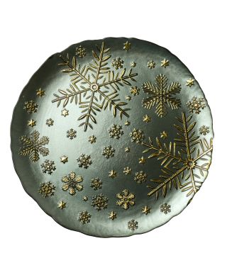 SANTA LILA Talerz 33x33x2,3cm zielony śnieżynki