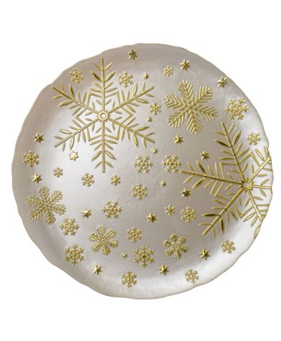 SANTA LILA Talerz 33x33x2,4cm biały w śnieżynki