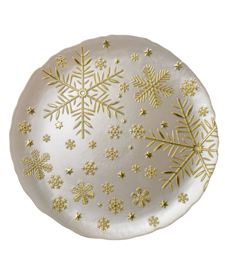 SANTA LILA Talerz 33x33x2,4cm biały w śnieżynki