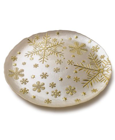SANTA LILA Talerz 33x33x2,4cm biały w śnieżynki