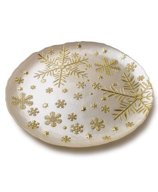 SANTA LILA Talerz 33x33x2,4cm biały w śnieżynki