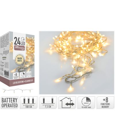 LAMPKI LED 24 SZT. BATERYJNE CIEPŁA BIAŁA PRZEZROCZYSTE